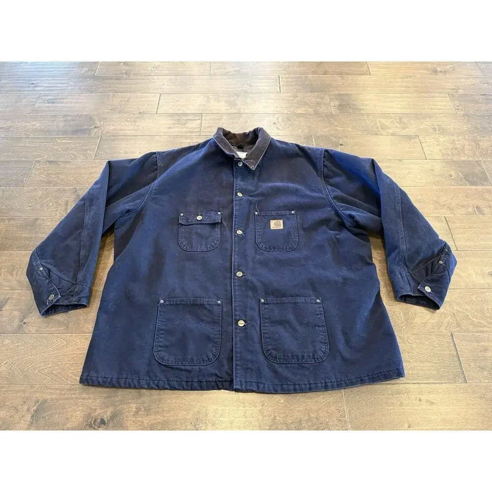 Vintage Carhartt Mens Blue Blanket Lined Canvas WorkWear Jacket Size 3XL C02 MDT - Picture 2 of 8